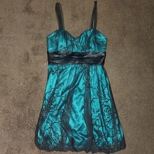 Teal and Black Sleeveless Dress